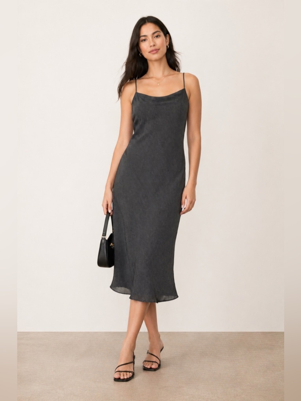 LOFT Black Polka Dot Midi Autumn Wedding Guest Dress - Size 10